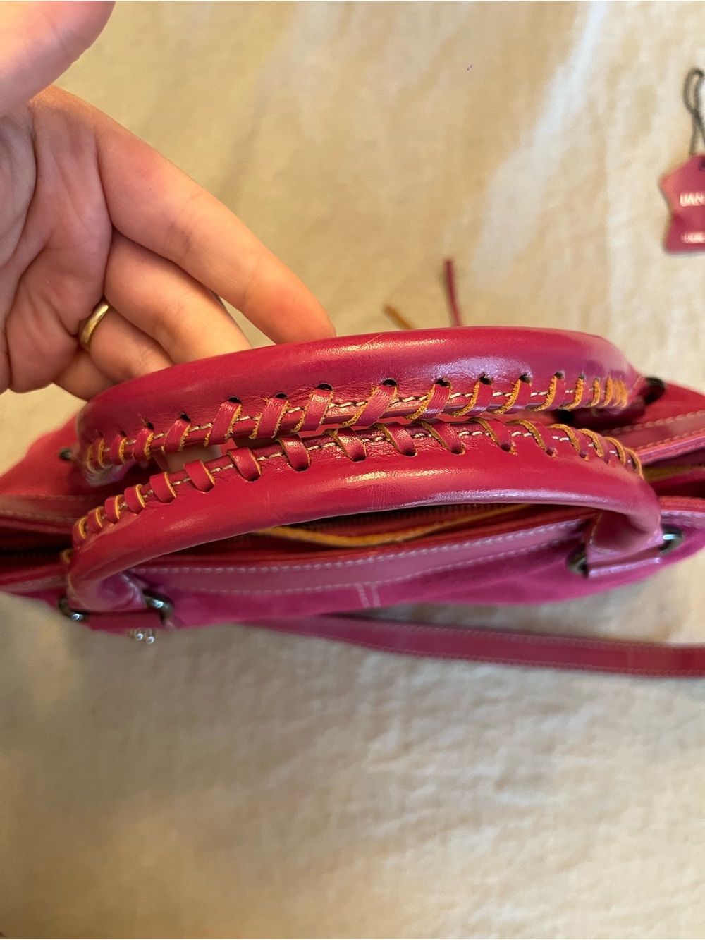 Danier Genuine Leather Suede Satchel Bag - Picture 6 of 7